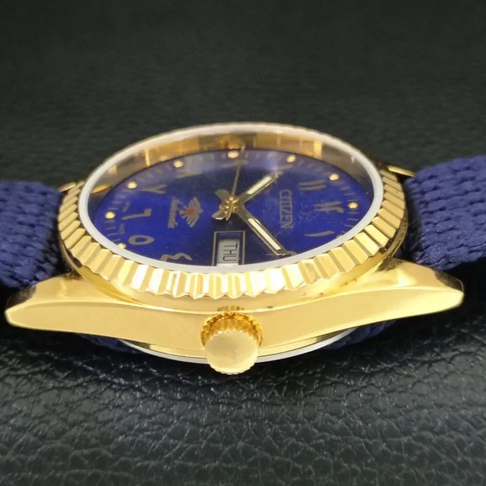 Vintage 1983 Citizen Automatic Mens Gold Watch W/daydate & Blue accents